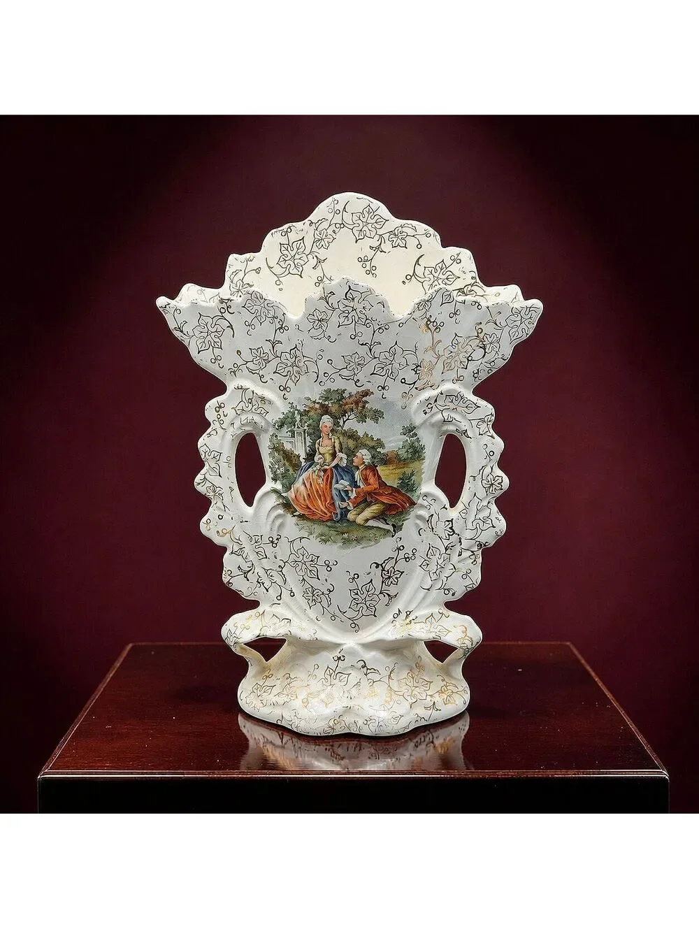 Antique Royal China 22Kt Gold Victorian Portrait Double Handle Vase Urn Decor 9